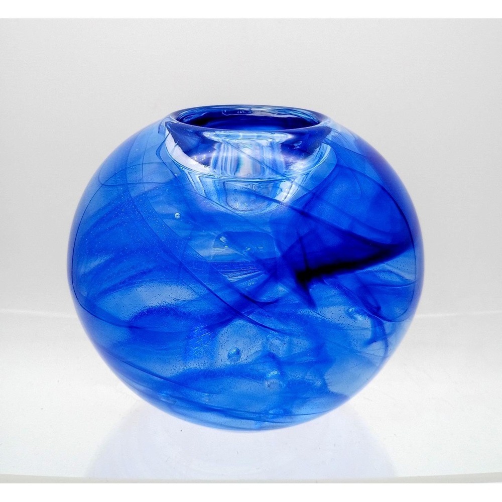 Vintage Kosta Boda Sweden Art Glass Swirl Blue Moon Tea Light Holder Paperweight